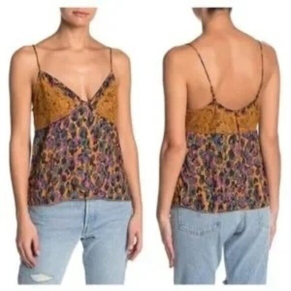 Free People Little Dream Mustard Yellow Lace Satin Camisole - Picture 1 of 9